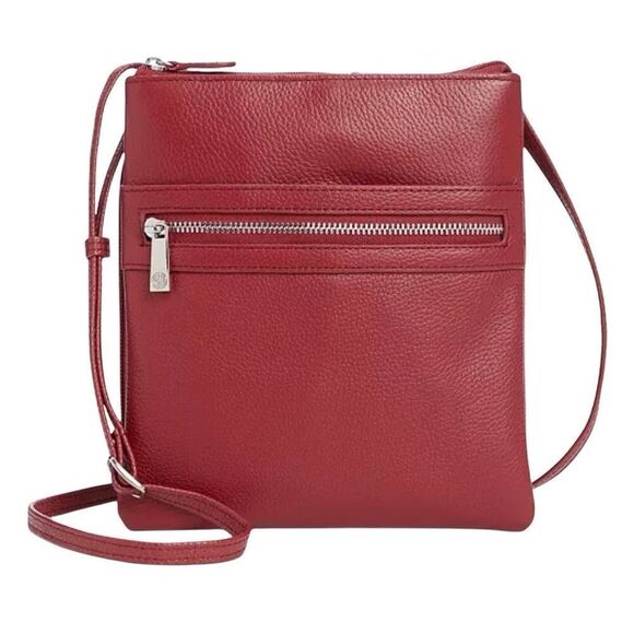Giani Bernini Red Triple-Zip Pebble Leather Crossbody Bag - Picture 2 of 4